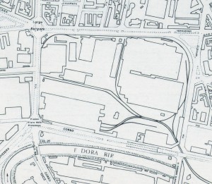 Cascina Bianchin e cascina Scaravella. Istituto Geografico Militare, Pianta di Torino, 1974. © Archivio Storico della Città di Torino