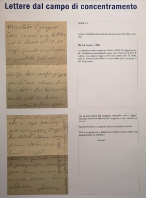 Riproduzioni delle lettere, pannello della mostra: Torino - Fossoli - Auschwitz. Donne e luoghi della memoria
