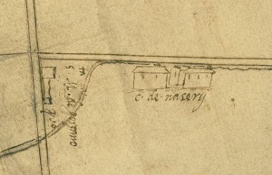 Cascina Grangia Scott. Disegno dei confini tra Torino, Grugliasco e Collegno, 1579-1580. © Archivio Storico della Città di Torino