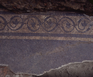 Un particolare del mosaico durante lo scavo, © Soprintendenza per i Beni Archeologici del Piemonte e del Museo Antichità Egizie.