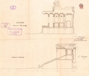 Sezioni AB e CD - progetto edilizio Stadium (ASCT, PE I cat. 1910/570)