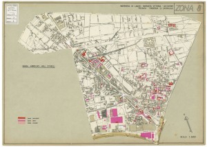 Danni arrecati agli stabili 1:5000, 1942-1945. Zona 8: Barriera di Lanzo, Borgata Vittoria, Acciaierie Fossata, Madonna di Campagna. ASCT, Tipi e disegni, cart. 68, fasc. 2 disegno 8. © Archivio Storico della Città di Torino