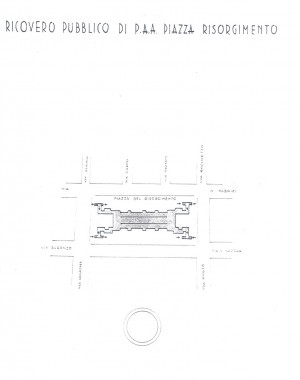 Planimetria del ricovero pubblico Piazza Risorgimento, scala 1:1500. ASCT, Miscellanea sicurezza pubblica 58. © Archivio Storico della Città di Torino