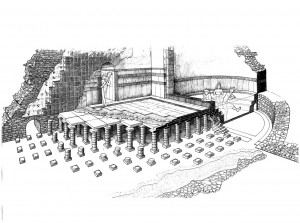 Ricostruzione di un ipocausto, disegno di Francesco Corni