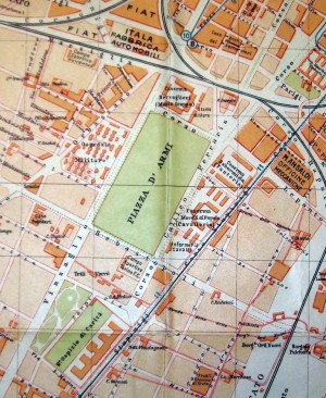 Localizzazione della caserma e della piazza d’armi in una mappa di Torino del 1925 (CeSRAMP).