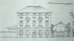 Prospetto su via Ferrara (oggi corso Umbria) della seconda palazzina per uso uffici e abitazioni, nel progetto del Cotonificio Valle Susa, 1926. ASCT, Progetti edilizi, I categoria, pratica 613, fabbricato uso abitazione, 1926. © Archivio Storico della Città di Torino