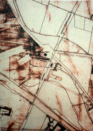 La Barriera Lanzo e l’incrocio tra lo stradale di Lanzo e la ferrovia per Novara nella “Mappa originale” Rabbini del 1866, in Stefano Bergantino, a.a. 2005/2006.