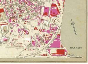 Danni arrecati agli stabili 1:5000, 1942-1945. Zona 5: Borgo San Paolo, Borgate Cenisia e Monginevro, Carceri Giudiziarie, Polo Nord. ASCT, Tipi e disegni, cart. 68, fasc. 2 disegno 5 – quadrante 2. © Archivio Storico della Città di Torino