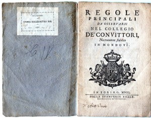 Volume con nota di possesso di Antonio Bosio ed etichetta dell'Accademia di storia ecclesiastica subalpina. Biblioteca civica Centrale © Biblioteche civiche torinesi