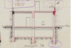 Sezione AB - progetto edilizio ampliamento casa Oddone/Premoli (ASCT, PE I cat. 1912/548)
