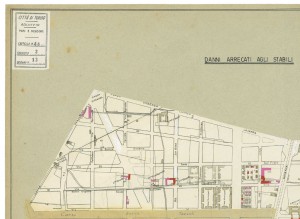 Danni arrecati agli stabili 1:5000, 1942-1945. Zona 12: Fiat Mirafiori, Lingotto Ippodromo. ASCT, Tipi e disegni, cart. 68, fasc. 2 disegno 12 – quadrante 4. © Archivio Storico della Città di Torino