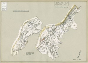 Bombe e mezzi incendiari lanciati 1:5000, 1942-1945. Zona 21: Fioccardo - Alberoni - Pilonetto. ASCT, Tipi e disegni, cart. 68, fasc. 1 disegno 21. © Archivio Storico della Città di Torino