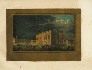 Illuminazione di Palazzo Madama in occasione delle feste per il matrimonio tra Vittorio Emanuele e Maria Adelaide, aprile 1842. © Archivio Storico della Città di Torino.