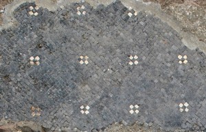 Particolare del mosaico con decorazione a crocette, © Soprintendenza per i Beni Archeologici del Piemonte e del Museo Antichità Egizie
