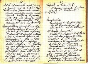 Diario dell’Istituto Lorenzo Prinotti, 1943. ASCT, Fondo Prinotti cart. 31 fasc. 11, 10, pp. 60-61. © Archivio Storico della Città di Torino