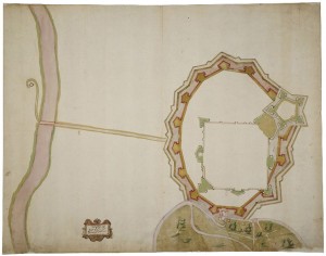 Vitozzi Vitozzi. Ipotesi di ampliamento di Torino, inizio sec. XVII. AST, Carte topografiche per A e B. © Archivio di Stato di Torino