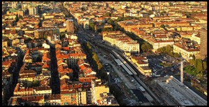 Panoramica della stazione di Porta Susa dal futuro grattacielo Intesa Sanpaolo. Fotografia di Michele D’Ottavio, 2009. © MuseoTorino