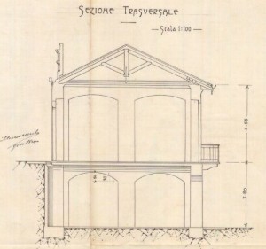 Sezione trasversale - progetto edilizio ampliamento casa Toesca/Mollino (ASCT, PE I cat. 417)