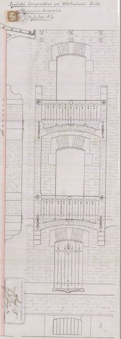 Particolare - progetto edilizio casa Società Cooperativa per Abitazioni Civili/Gribodo (ASCT, PE I cat. 1907/234)