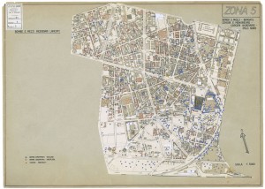 Bombe e mezzi incendiari lanciati 1:5000, 1942-1945. Zona 5: Borgo S.Paolo - Borgate Cenisia e Monginevro - Carceri Giudiziarie - Polo Nord. ASCT, Tipi e disegni, cart. 68, fasc. 1 disegno 5. © Archivio Storico della Città di Torino