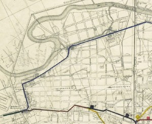 Particolare della planimetria dei Canali Municipali della Città di Torino, fine Ottocento.