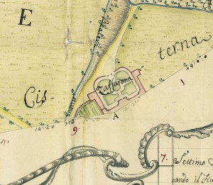 Cascina Saffarona. Giovanni Francesco Clerico, Disegno dei territori tra Torino e Collegno, 1761. © Archivio Storico della Città di Torino