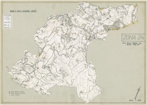 Bombe e mezzi incendiari lanciati 1:5000, 1942-1945. Zona 24: Villa della Regina - Val Salice - San Vito. ASCT, Tipi e disegni, cart. 68, fasc. 1 disegno 24. © Archivio Storico della Città di Torino 