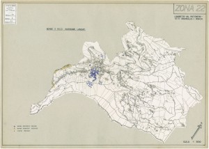 Bombe e mezzi incendiari lanciati 1:5000, 1942-1945. Zona 22: Cavoretto - Val Pattonera - Tetti Gramaglia - I Ronchi. ASCT, Tipi e disegni, cart. 68, fasc. 1 disegno 22. © Archivio Storico della Città di Torino    