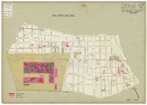 Danni arrecati agli stabili 1:5000, 1942-1945. Zona 12: Fiat Mirafiori, Lingotto Ippodromo. ASCT, Tipi e disegni, cart. 68, fasc. 2 disegno 12. © Archivio Storico della Città di Torino