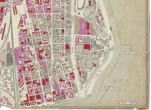 Danni arrecati agli stabili 1:5000, 1942-1945. Zona 2: Borgo San Salvario, Parco del Valentino, Vecchia Barriera di Nizza,  Borgo San Secondo, Crocetta. ASCT,  Tipi e disegni, cart. 68, fasc. 2 disegno 2 – quadrante 2. © Archivio  Storico della Città di Torino