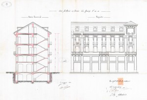 Prospetto e sezione frontale - progetto edilizio palazzina De Maria/Ceradini (ASCT, PE I cat. 1900/162)