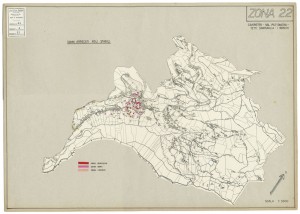 Danni arrecati agli stabili 1:5000, 1942-1945. Zona 22: Cavoretto, Val Pattonera, Tetti Gramaglia, I Ronchi. ASCT, Tipi e disegni, cart. 68, fasc. 2 disegno. 22. © Archivio Storico della Città di Torino