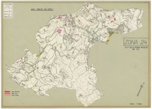 Danni arrecati agli stabili 1:5000, 1942-1945. Zona 24: Villa della regina, Valsalice, San Vito. ASCT, Tipi e disegni, cart. 68, fasc. 2 disegno 24. © Archivio Storico della Città di Torino