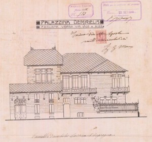 Facciata verso via Vico - progetto edilizio casa Demichelis/Momo (ASCT, PE I cat. 1910/783)