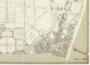 Bombe e mezzi incendiari lanciati 1:5000, 1942-1945. Zona 6: Vanchiglietta - Cimitero Generale - Borgata Maddalene - Regio Parco. ASCT, Tipi e disegni, cart. 68, fasc. 1 disegno 6, quadrante 2. © Archivio Storico della Città di Torino 