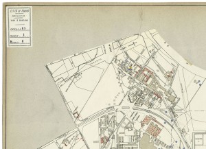 Bombe e mezzi incendiari lanciati 1:5000, 1942-1945. Zona 6: Vanchiglietta - Cimitero Generale - Borgata Maddalene - Regio Parco. ASCT, Tipi e disegni, cart. 68, fasc. 1 disegno 6, quadrante 4. © Archivio Storico della Città di Torino 