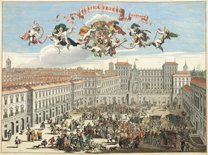 Veduta di Piazza Castello dal Theatrum Sabaudiae, I, tavola 11. © Archivio Storico della Città di Torino
