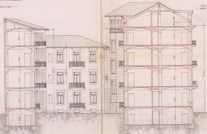 Visuale laterale - progetto edilizio casa Guilizoni/Frapolli (ASCT, PE I cat. 1909/192)