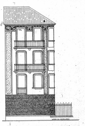 Prospetto della casa in via Giachino 36 tratto dal progetto edilizio presentato dall’allora proprietario dello stabile, Milano Basilio, per il suo ampliamento nel 1927.