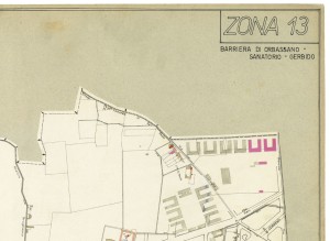 Danni arrecati agli stabili 1:5000, 1942-1945. Zona 13: Barriera di Orbassano, Sanatorio, Gerbido. ASCT, Tipi e disegni, cart. 68, fasc. 2 disegno 13 – quadrante 2. © Archivio Storico della Città di Torino