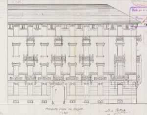 Facciata verso via Bagetti - progetto edilizio casa Zorio/Vandone (ASCT, PE I cat. 1910/297)