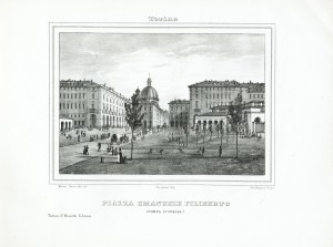 Piazza Emanuele Filiberto. Litografia dei F.lli Doyen su disegno di E. Gonin, 1839. © Archivio Storico della Città di Torino.