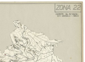 Danni arrecati agli stabili 1:5000, 1942-1945. Zona 22: Cavoretto, Val Pattonera, Tetti Gramaglia, I Ronchi. ASCT, Tipi e disegni, cart. 68, fasc. 2 disegno 22 – quadrante 1. © Archivio Storico della Città di Torino