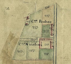 Cascina Nicolini e Cascina Arnaldi, già cascina Rubeo. Catasto Gatti, 1820-1830. © Archivio Storico della Città di Torino