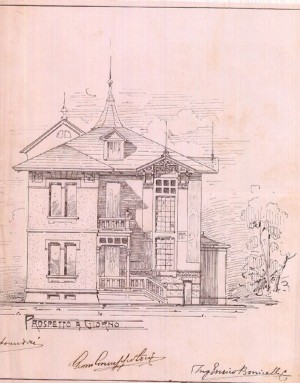 Facciata cortile - progetto edilizio casa Zorio/Bonicelli (ASCT, PE I cat. 1911/209)