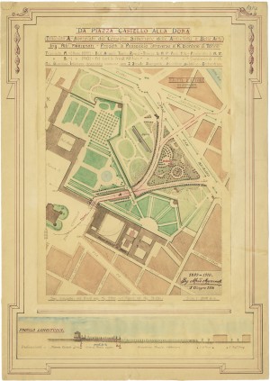 Progetto di passaggio attraverso i Reali Giardini di Torino dell'ing. Alfredo Marcenati, 5 giugno 1914. © Archivio Storico della Città di Torino
