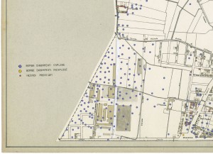 Bombe e mezzi incendiari lanciati 1:5000, 1942-1945. Zona 15: Borgate Parella e Lionetto - Aeronautica - Pellerina. ASCT, Tipi e disegni, cart. 68, fasc. 1 disegno 15, quadrante 3. © Archivio Storico della Città di Torino 