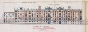 Sviluppo delle facciate - progetto edilizio casa Sogno/Gussoni (ASCT, PE I cat. 1908/480)