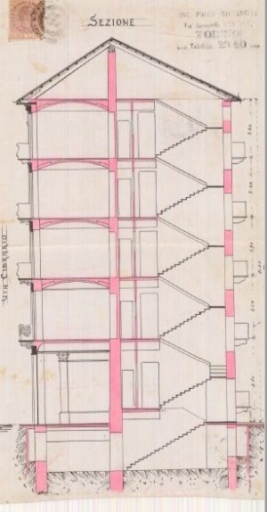 Sezione -  progetto edilizio casa Azimonti/Saccarelli (ASCT, PE I cat. 1906/113)