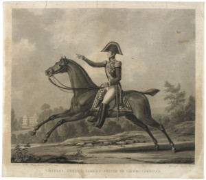 Ritratto equestre di Carlo Alberto di Savoia, litografia di Tazet, Parigi. © Archivio Storico della Città di Torino.